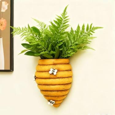 Imagem de Poranlem 1 vaso de flores bonito de favo de mel montado na parede, estilo resort, vaso decorativo, adequado para entusiastas de abelhas, uso interno e externo, vaso de desenho animado