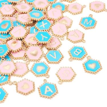 Imagem de Spritewelry Berloques de letras para fabricação de joias de liga esmaltada, pingentes de letra inicial maiúscula A-Z, pingentes do alfabeto para colar, pulseira, brincos, chaveiros, suprimentos de