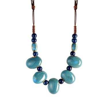 Imagem de MINACHI Colar boêmio hippie colorido com contas geométricas de cerâmica, joia vintage boêmia, presente para mulheres, Cerâmica, Sem Pedra Preciosa