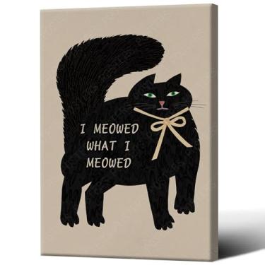 Imagem de Arte de parede de gato preto, impressão em tela vintage de gato preto I Meowed What i Meowed, decoração de parede de animal para sala de estar da família, 30 x 45 cm, sem moldura