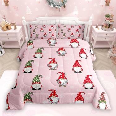 Imagem de Feelyou Conjunto de edredom infantil de Natal, fofo, gnomos, de inverno, neve, para quarto de crianças, meninos, meninas, rosa, decoração de microfibra ultramacia e respirável