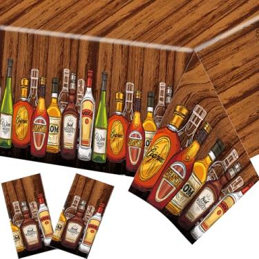 Imagem de Parrtty Hurrican Pacote com 2 toalhas de mesa de plástico com tema de uísque, capas de mesa descartáveis marrons, perfeitas para piqueniques ao ar livre, aniversários, casamentos e outras festas