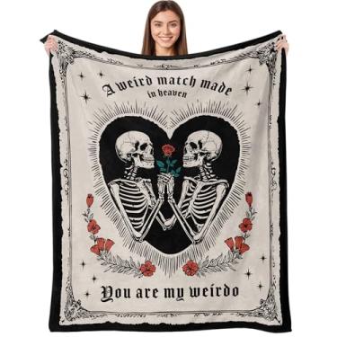 Imagem de Amantes esqueleto casal cobertor romântico rosa gótica estética cirro cobertores para viagem presente de dia dos namorados mantas de cama de microfibra macia para quarto ou sala de estar (127 cm × 152