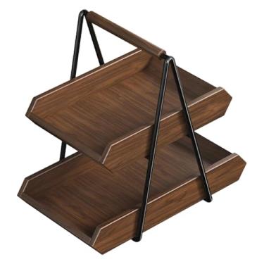 Imagem de Ｂｅｓｇａ Bandeja de Frutas de Madeira, Travessa de 2 Andares com Alças, Grande Capacidade, Ideal para Presente, Suporte para E Petiscos em Festas E Event, Castanho escuro S