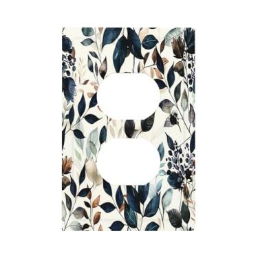 Imagem de BHGAHD Capas de tomada decorativas com folhas de eucalipto salpicadas de tinta, design de 1 interruptor de luz duplex, placas de parede exclusivas, capa elétrica para decoração de quarto