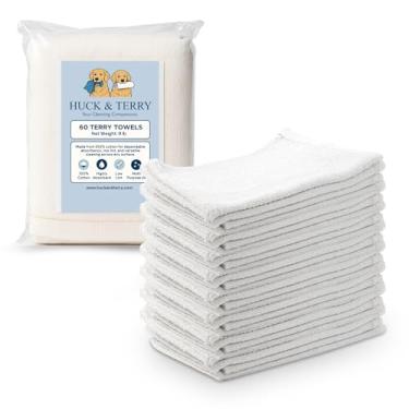 Imagem de Pano felpudo para limpeza (60 peças), saco de panos brancos, esfregão de barra 100% algodão, pano de tinta e multiuso, cozinha, automóvel, manchas, toalha lavável absorvente sem fiapos 38 x 45 cm