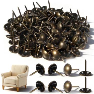Imagem de Grevosea 100 peças de tachinhas de estofamento para móveis, tachas de móveis vintage de latão para estofamento de 7/40.6 cm, tachinhas decorativas de polegar para sofá, cadeira, cama e outros móveis