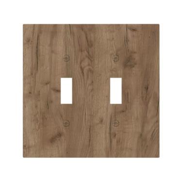 Imagem de Nadoabtm Capas decorativas para interruptores de madeira marrom quente grão 2 gangues interruptor duplo interruptor de luz placa de parede placa de tomada placa de luz para quarto decoração de casa