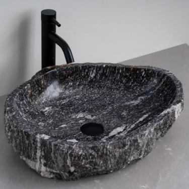 Imagem de MIDUSO Pia de embarcação de pedra irregular 100% feita à mão; pia de pedra real; pia de embarcação exclusiva; acima do balcão; pia de rocha de rio; banheiros rústicos de pias; Irre RiverStone 338