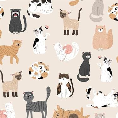 Imagem de MuralPeel Papel de parede moderno fofo bege boho gato animal animal de estimação descascar e colar autoadesivo removível fácil de descascar na parede papel de parede para locatário de armário de