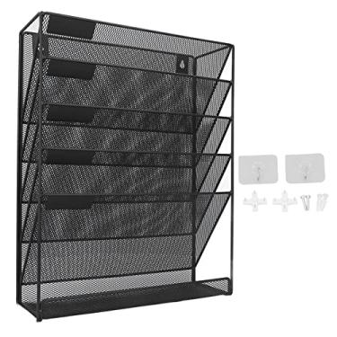 Imagem de Organizador de arquivo de parede com 5 bolsos de metal durável que economiza espaço Suporte de arquivo para montagem em parede para documentos domésticos de escritório Notebooks