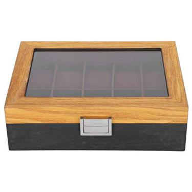 Imagem de Zerodis Caixa de Relógio de 10 Slots Com Tampa de Vidro, Caixa de Armazenamento de Exibição de Relógio de Madeira Maciça para Homens, Organizador de Relógio Estilo Vintage Com Design à