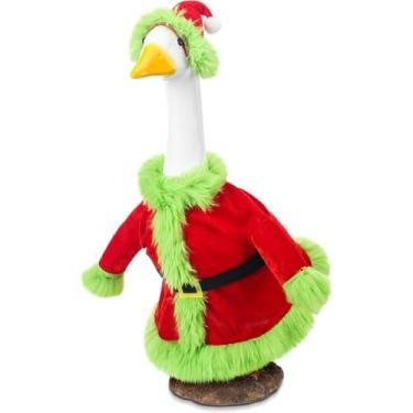 Imagem de Goose Pack Decoração de Ganso Jardim 58 cm Traje Papai Noel para Varanda Tecido Premium Ornamento Festiva e Caprichosa Instalação Fácil Versátil Festa