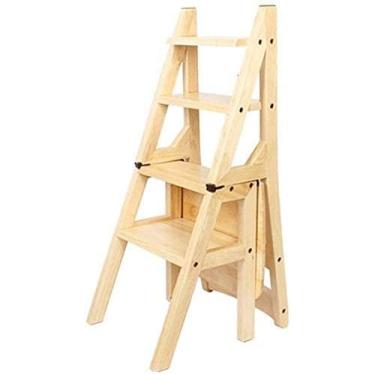 Imagem de Banqueta dobrável de madeira, cadeira de escada dobrável para casa, escada multifuncional, banco de degraus (B)