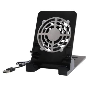 Imagem de Suporte de tablet para mesa – Suporte dobrável para telefones de mesa com ventilador térmico, suportes de tablet portáteis para bibliotecas de quarto, sala de estar, cafeterias