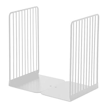 Imagem de Classificadores de arquivos 1 par de suportes de livros de ferro suporte de livro simples desktop antiderrapante suporte de prateleira de livros organizador de revistas de escritório branco, preto