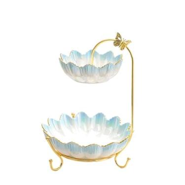 Imagem de 3FLQOOPP Bandeja de cerâmica para decoração de pratos de frutas com prateleira de metal, tigela de frutas de cerâmica, suporte de frutas para bancada, suporte de cesta de frutas, tigela de legumes