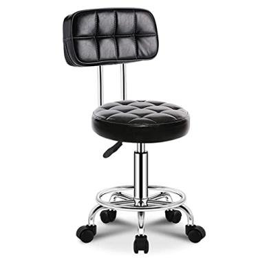 Imagem de BSNANCA Banqueta giratória para salão de beleza, cadeira com rodas e suporte para as costas, assento macio e confortável, banco hidráulico de altura ajustável com encosto para beleza/spa marrom