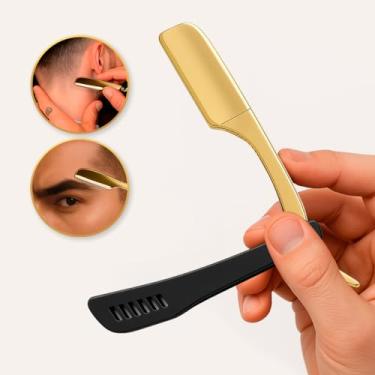 Imagem de Navalha Lâmina De Barbear Barbeiro Profissional Luxo Dourado