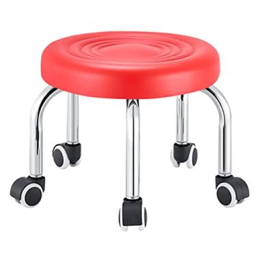 Imagem de Banqueta rolante com rodinhas banqueta baixa com rodas, banqueta baixa pedicure redonda estofada bancos para berçário, casa, escritório, estúdio, área de descanso, ao ar livre, 32 cm, vermelho (preto