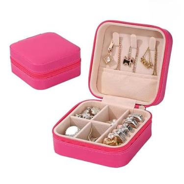 Imagem de Presente Feminino, Porta Joia Caixinha Joias para Viagem Portátil Armazenamento Anel Brinco Colar P, 10x10x5cm(PINK,3 PEÇAS)