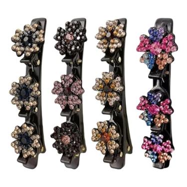 Imagem de Grampos de cabelo com strass para mulheres | 4 peças de flores brilhantes | Grampos de cabelo modernos presilhas para mulheres, meninas, escola, dia a dia, dança, trabalho, festa, deslocamento