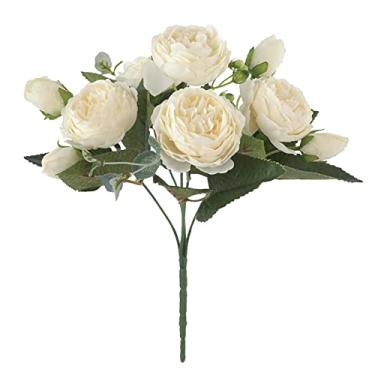 Imagem de Simulação de flores de peônia artificial buquês de casamento rosa floral falso flor de seda buquê amarrado à mão guirlanda rosa branca para decoração flores artificiais (cor: vermelho D, tamanho