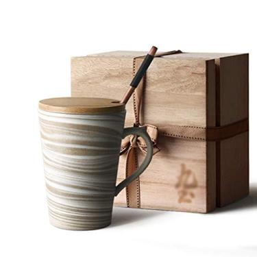Imagem de Caneca 306.2 g Padrão Mármore Canecas de Cerâmica com Tampa de Madeira e Colher de Cabo Longo Porcelana Café Leite Chá Copos Escritório Viagem Copo para Mulheres Amantes Amigos Presentes Xícara de