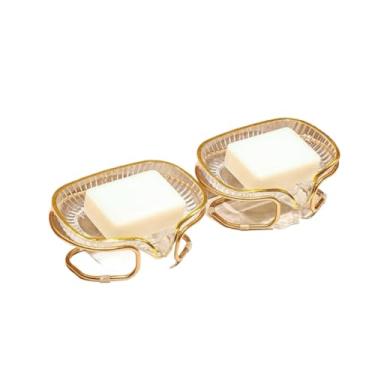 Imagem de Saboneteira para Pia com Suporte em Metal, Escorredor para Sabão de Banheiro(2Pçs (Transparente))