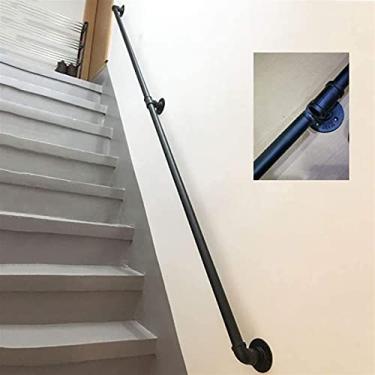 Imagem de Escadas de corrimão para ambientes internos e externos - corrimãos de escadas para idosos com deficiência para crianças com deficiência metal preto ferro forjado externo suporte de parede (1,8 m - 6 m