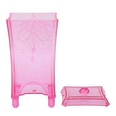 Imagem de Cotton Pad Holder Storage Box Container with Bottom Opening and Cover for Bathroom Home Organization Plastic Makeup Cotton Organizer (Pink)