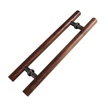 Imagem de STXYANGV Puxador de porta redondo de madeira, maçanetas e puxadores de porta dupla face marrom, barra de apoio de portão longo com ferragens de metal para portas francesas/de vidro (Cor: Estilo A