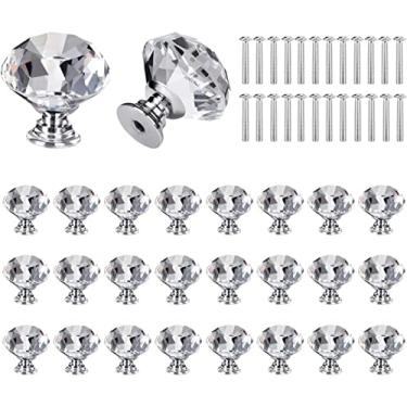 Imagem de Puxadores de gavetas, puxadores de cristal, puxadores de escritório, 24 maçanetas de porta de cristal para armários 30 mm maçanetas de cristal puxador de armário de vidro puxadores de diamante com
