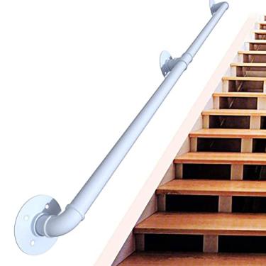 Imagem de Corrimão de escada - kit completo, corrimão de tubo branco industrial de escada com suporte de montagem na parede, casa contra a parede, grades internas e externas para idosos (tamanho: 1,8 m)