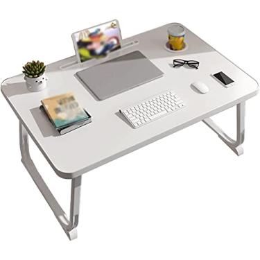 Imagem de Mesa de mesa para laptop, mesa de colo, grande, portátil, dobrável, mesa de computador portátil, suporte de mesa de colo com suporte de copo/gaveta de armazenamento para trabalhar, escrever, ler