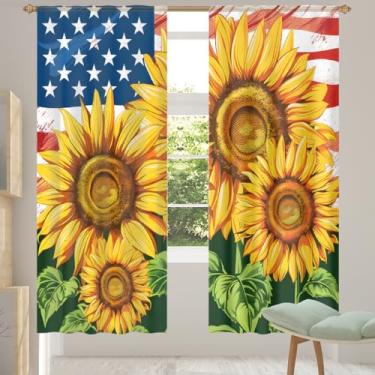 Imagem de 2 conjuntos de painéis, flores, girassóis, bandeiras, cortinas transparentes, arejadas, com filtro leve, painéis de cortina para janela de porta, para sala de estar, quarto, jantar, 192 cm de