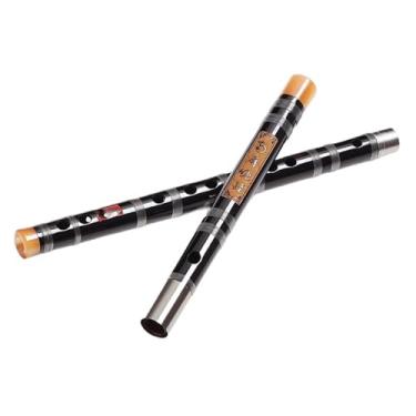 Imagem de Flauta de bambu vintage F chave duas seções para iniciantes preto com acessórios