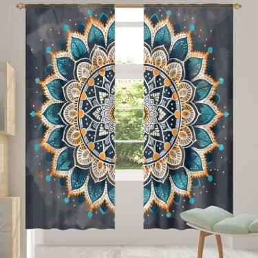 Imagem de 2 conjuntos de painéis cortinas transparentes com padrão de mandala étnica, cortinas transparentes arejadas com filtro leve, painéis de cortina de porta e janela para sala de estar, quarto, jantar