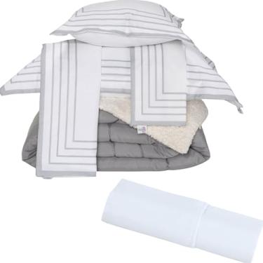 Imagem de Kit 6PCS Cobertor Edredom Sherpa Lã Carneiro Dupla Face 400 Fios (CInza Concreto, Casal Padrão)