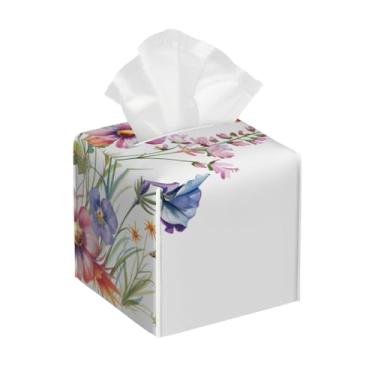 Imagem de Porta-lenços de papel quadrado de couro, impermeável, borboleta, flor, facial, organizador de papel com cinto inferior, estojo de lenços para mesa, banheiro, escritório, mesa, carro, decorativo