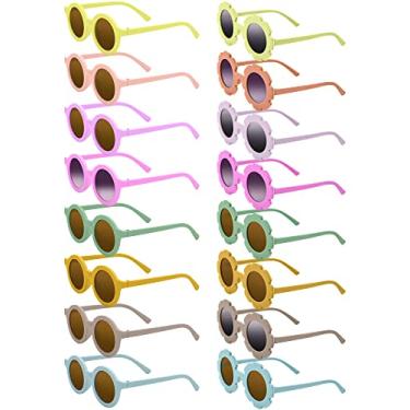 Imagem de Dunzy 16 pares de óculos de sol para crianças, lindos óculos de sol com flores redondas, lembrancinhas de festa descoladas para crianças, meninas, meninos, festas na praia, de 3 a 10 anos, Cor