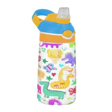 Imagem de SEHANY Garrafa de água infantil engraçada de dinossauro, durável Tritan livre de BPA, copo de água de plástico transparente para crianças pequenas, garrafas de água esportivas de boca de pato à prova