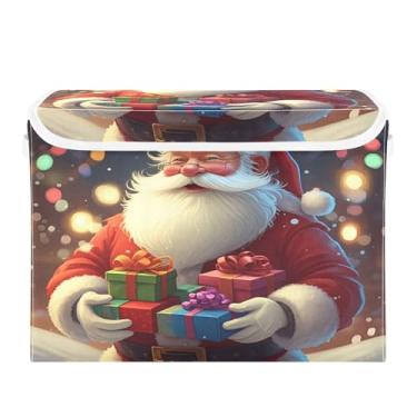 Imagem de SEHANY Cestas de armazenamento de Papai Noel de Natal com tampas, organizador de caixas de armazenamento de tecido para armário de roupas, cobertor de escritório, berçário, 42 x 32 x 30 cm