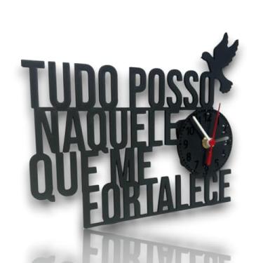 Imagem de Relógio de Parede Moderno Deus é Bom o Tempo Todo MDF Decoração Sala Quarto Cozinha Lazer (Preto,Tudo Posso Pomba)