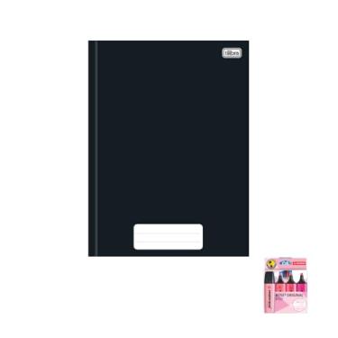 Imagem de Kit Caderno Brochura Capa Dura Pepper Preto 80 Folhas + Caneta Esferográfica Spiro 0.7mm 03 Unidades + Marca Texto Boss 4 Cores Pink