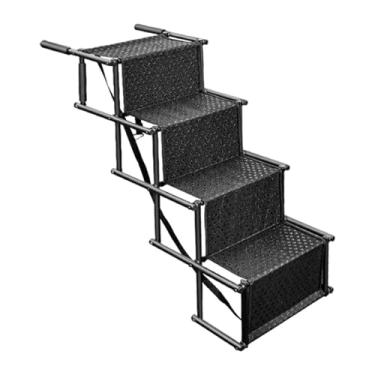 Imagem de Ioensy Rampa para cães em veículos, estrutura de 4 degraus, suporta até 165 libras, acessório dobrável para animais, Preto com Padrão