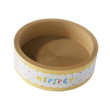 Imagem de Fenteer Arranhador para gatos, cama, tigela, arranhador de papel ondulado, brinquedo interativo, e confortável para gatos de interior, almofada, Amarelo