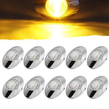 Imagem de All Star Truck Parts 10 peças de 7,6 cm x 5 cm âmbar 3 luzes de liquidação laterais de LED moldura cromada oval lente transparente semireboque de caminhão Panelite substituição para montagem em