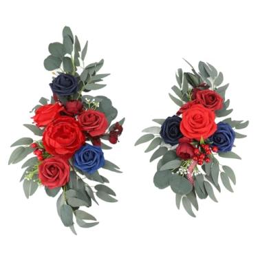 Imagem de ZAWELIYO Flores Artificiais de de Casamento, Decoração Realista Requintada para Ambientes Internos e Externos, 2 Peças para Cerimônia de Casamento, Material de Seda Pe (Vermelho profundo)
