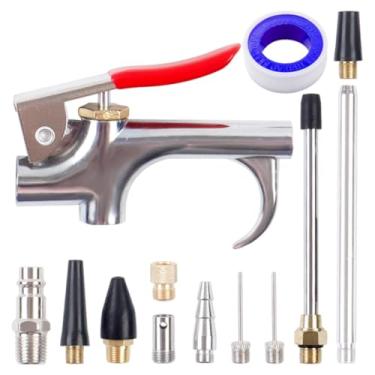 Imagem de MERIGLARE Kit de 13 peças para soprador de ar e bicos, com conexão dupla, em liga de zinco, profissional, multifuncional e robusto, com conector europeu.